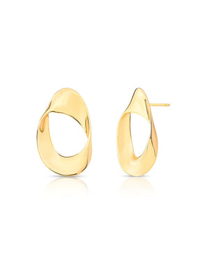 Brinco Oval Liso Vazado Banhado Ouro 18K