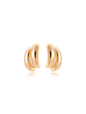 Brinco Curvo Abaulado Liso Banho Ouro 18k