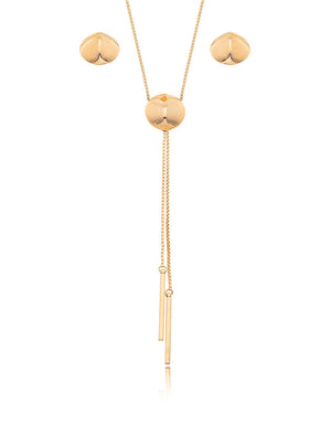 Conjunto Luz Gravata Liso Esfera Abaulado Banho Ouro 18K