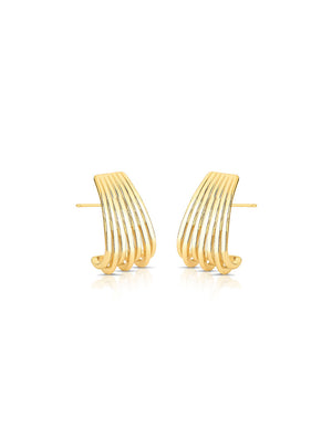 Brinco Liso Curvado Voltas Banho Ouro 18K