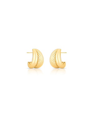Brinco Meia Argola Liso Voltas Banho Ouro 18K