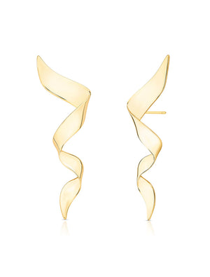 Brinco Liso Longo Espiral Curvado Banho Ouro 18K