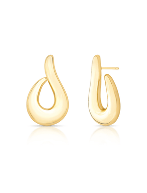 Brinco Argola Gota Liso Vazado Banho Ouro 18K