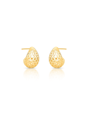 Brinco Gota Aramado Liso Banho Ouro 18K