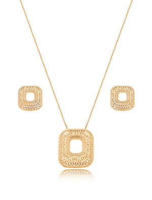 Conjunto Liso Quadrado Vazado Banho Ouro 18K