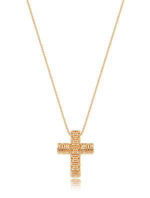 Colar Liso Cruz Vazada Banho Ouro 18K