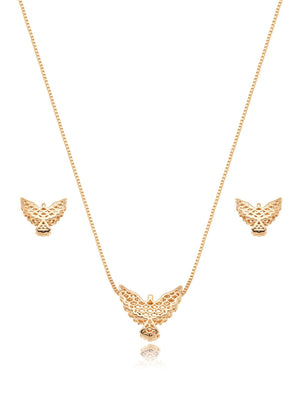 Conjunto Liso Espírito Santo Vazado Banho Ouro 18K