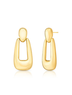 Brinco Liso Longo Retangular Banho Ouro 18k