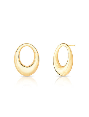 Brinco Liso Oval Vazado Abaulado Banho Ouro 18k