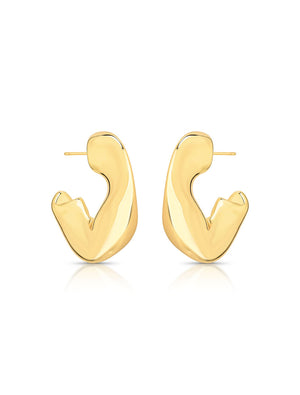Brinco Meia Argola Amassada Lisa Banho Ouro 18k