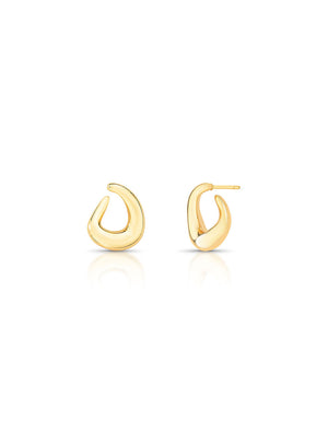 Brinco Oval Curvo Vazado Liso Banho Ouro 18k