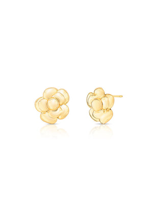 Brinco Liso Flor Abaulada Banho Ouro 18k