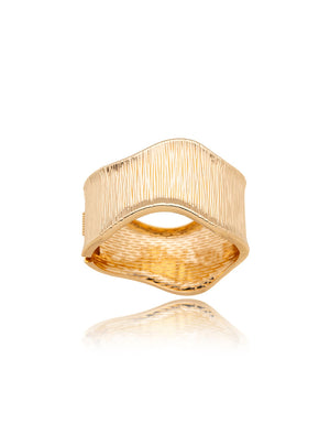 Pulseira Bracelete Largo Texturizado Liso Banho Dourado