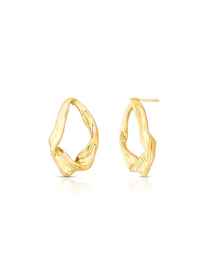 Brinco Oval Orgânico Trançado Banho Ouro 18K