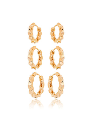 Brinco Argola Trio Liso Torcido Banho Ouro 18k