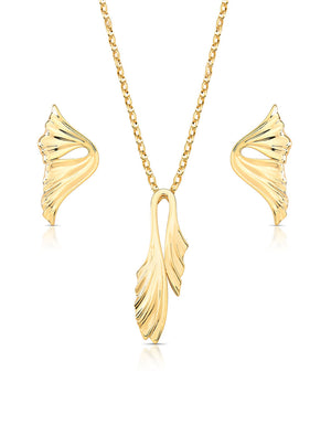 Conjunto Asa Trabalhada Lisa Texturizada Banhado a Ouro 18k
