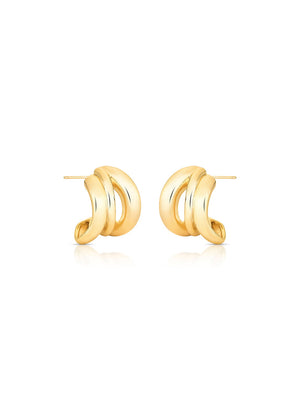 Brinco Meia Argola Abaulado Voltas Lisa Banho Ouro 18k