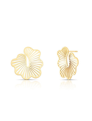 Brinco Liso Vazado Flor Banho Ouro 18k