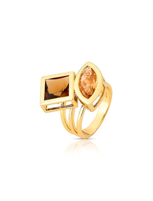 Anel Navete Quadrado Banho Ouro 18K Cristal