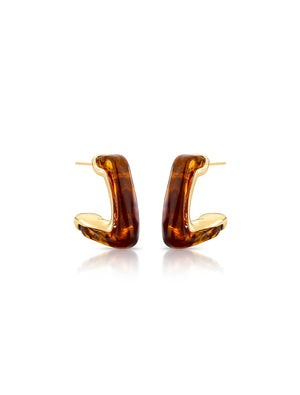 Brinco Meia Argola Resinado Banho Ouro 18K
