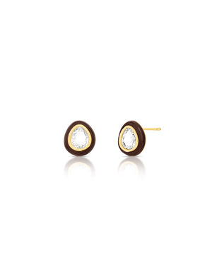 Brinco Oval  Volta Esmaltada  Banho Ouro 18k  Cristal