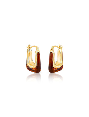 Brinco Argola Retangular Acrílico Banho Ouro 18k