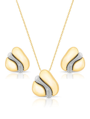 Conjunto Orgânico Meio Cravejado Banho Ouro 18k Zircônia