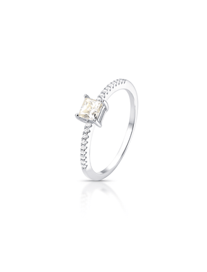 Anel Solitário Quadrado 4MM Prata 925 Moissanite