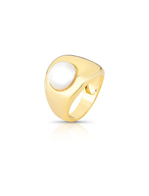 Anel Largo Abaulado Banho Ouro 18K Pérola Shell