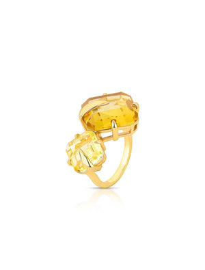 Anel Geométrico Pedras Banho Ouro 18K Cristal