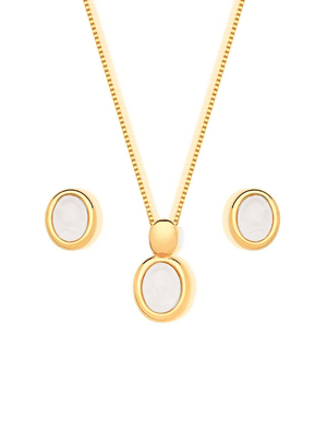 Conjunto Oval Liso Banho Ouro 18K