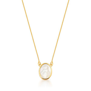 Colar Nossa Senhora das Graças Medalha Pequena Banho Ouro 18k Madrepérola