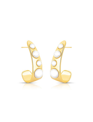 Brinco Meia Argola Aberta Banho Ouro 18K Pérola Shell