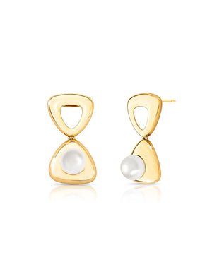 Brinco Dois Triângulos Banho Ouro 18k Pérola Shell