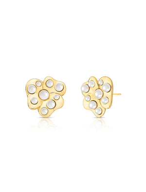 Brinco Flor Pérola Shell Banho Ouro 18K