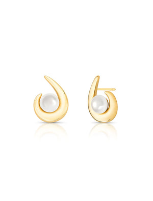 Brinco Curvo Pérola Shell  Banho Ouro 18K