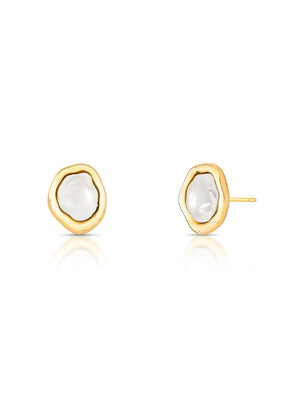 Brinco Orgânico Meio Perolado Pérola Shell Banho Ouro 18K