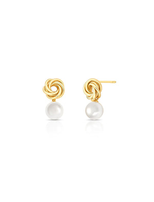 Brinco Base Entrelaçado Pérola Banho Ouro 18K Pérola Shell