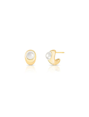 Brinco Oval Curvo Pérola Banho Ouro 18K Pérola Shell