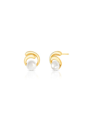 Brinco Liso Volta Vazada Meio Pérola Banho Ouro 18K Pérola Shell