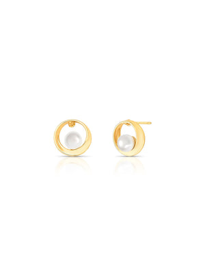 Brinco Círculo Vazado Pérola Banho Ouro 18K Pérola Shell