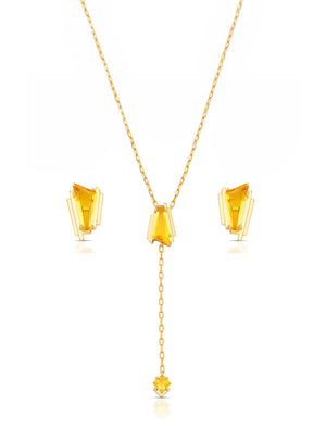 Conjunto Gravata Formas Geométricas Banho Ouro 18K Cristal