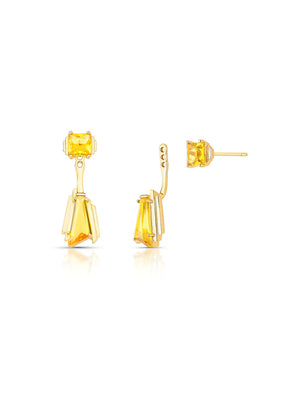 Brinco Ear Jacket Dois em Um Geométrico Banho Ouro 18K Cristal