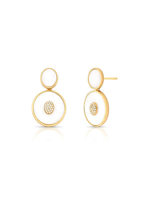 Brinco 2 em 1 Oval Detalhe Cravejado Banho Ouro 18K Madrepérola Zircônia