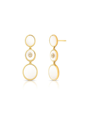 Brinco Longo Oval Meio Cravejado Pedra Banho Ouro 18K Madrepérola