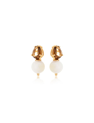 Brinco Selene Base Gota Banho Ouro 18k Cristal Madrepérola