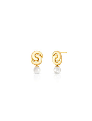 Brinco Base Trançada Lisa Banho Ouro 18k  Pérola Shell