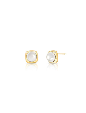 Brinco Geométrico Meio Pérola Banho Ouro 18k Pérola Shell