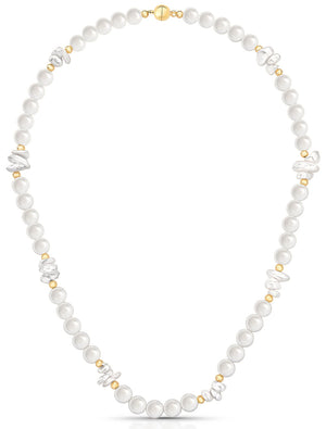 Colar Fecho Ímã Banho Ouro 18K Pérola Shell Barroca