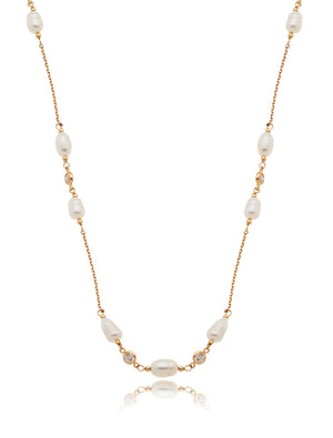 Colar Longo Pontos de Luz Pérola Grande Água Doce Banho Ouro 18k